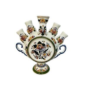 Delft 5 finger tulip vase floral pattern Heinen Fish mark beautiful vintage 8"